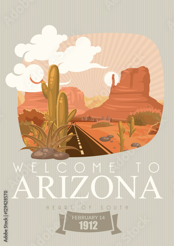 Arizona vector american poster. USA travel illustration. United States of America greeting card