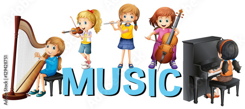 Font design with girls playing music