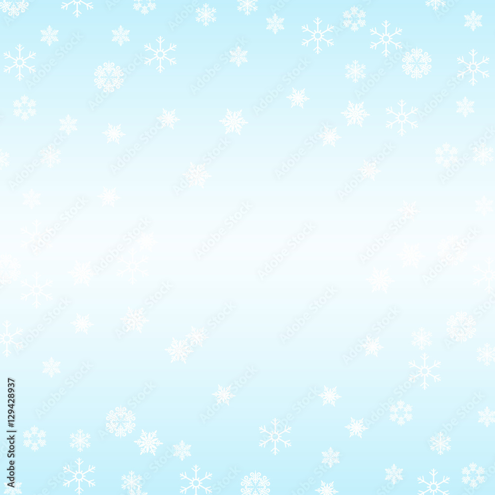 White and blue winter background with snowflakes