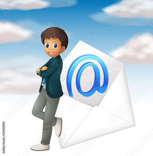 Businessman and email symbol in sky