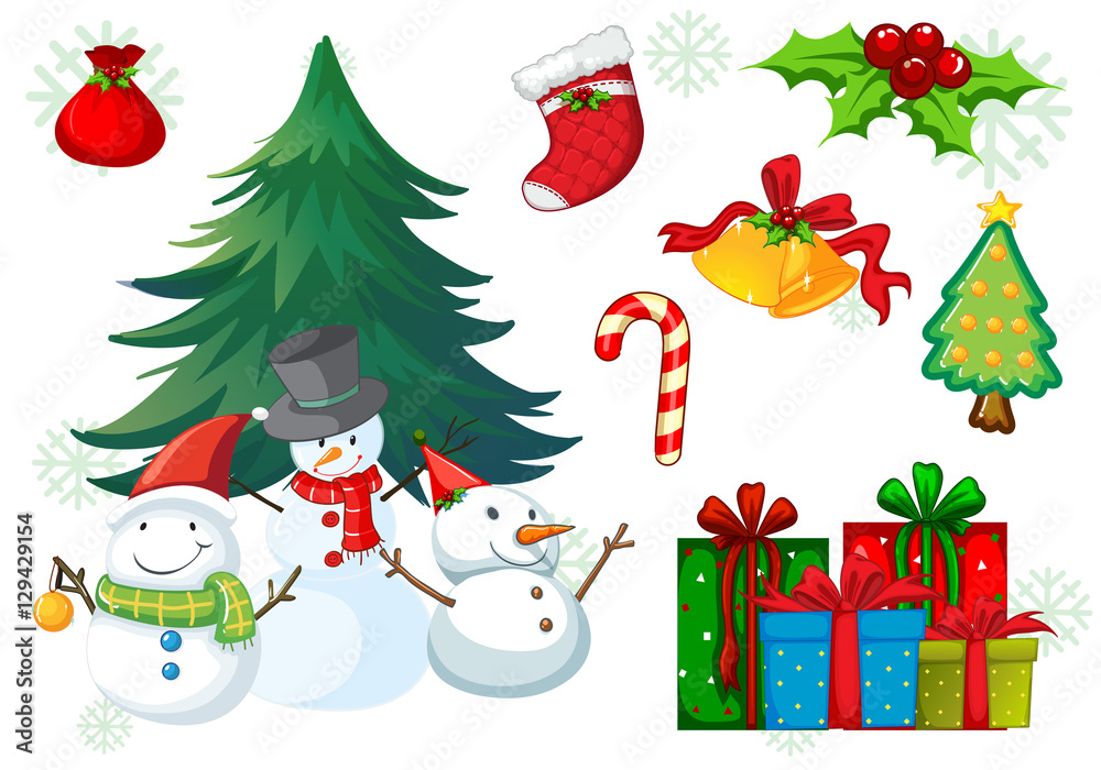 Christmas theme with snowman and presents Christmas theme with snowman and presents