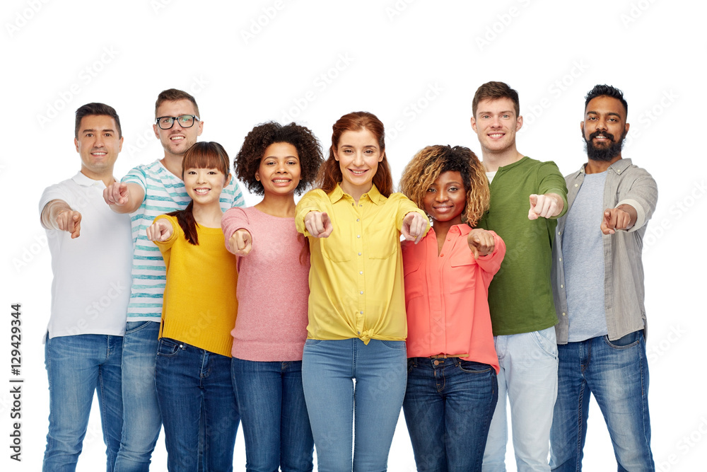 international group of people pointing on you international group of people pointing on you