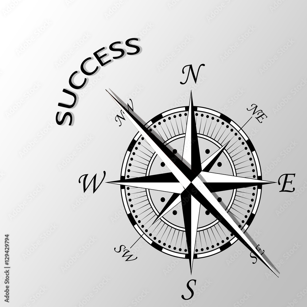 Illustration of success written aside compass Illustration of success written aside compass