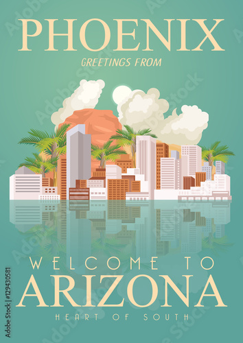 Arizona vector american poster. USA travel illustration. United States of America greeting card