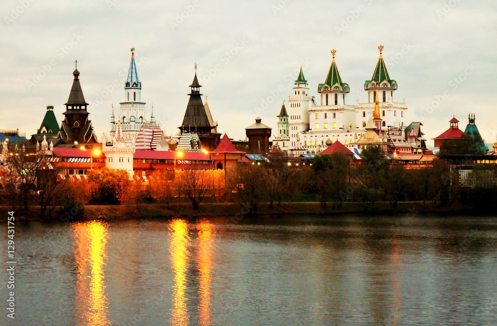 Izmailovo Kremlin in Moscow. Evening photo.