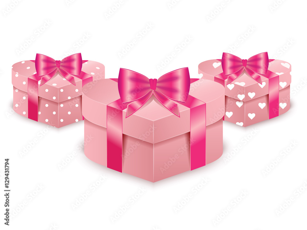Fototapeta premium set of pink gift box in heart shape on white background