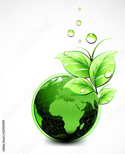 Vector Natural green World with leaves and water drops