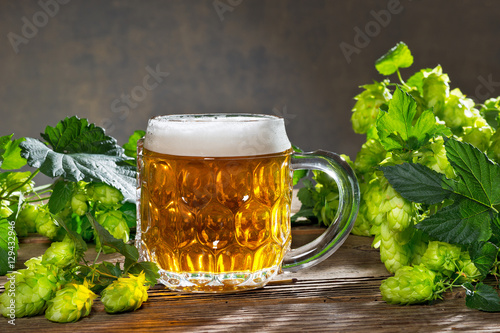 still life with hop cones and raw material for beer production