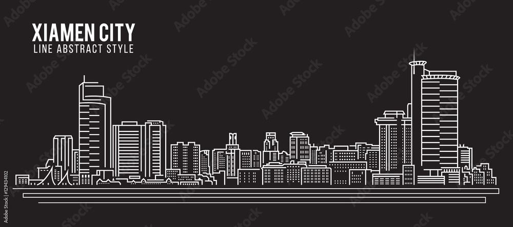 Cityscape Building Line art Vector Illustration design - Xiamen city