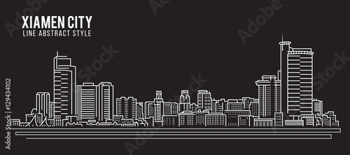Cityscape Building Line art Vector Illustration design - Xiamen city