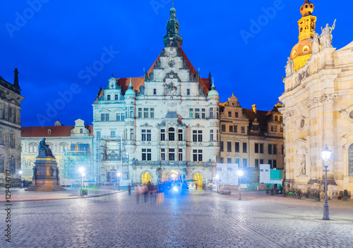 Downtown of Dresden illuminated at night, Germany