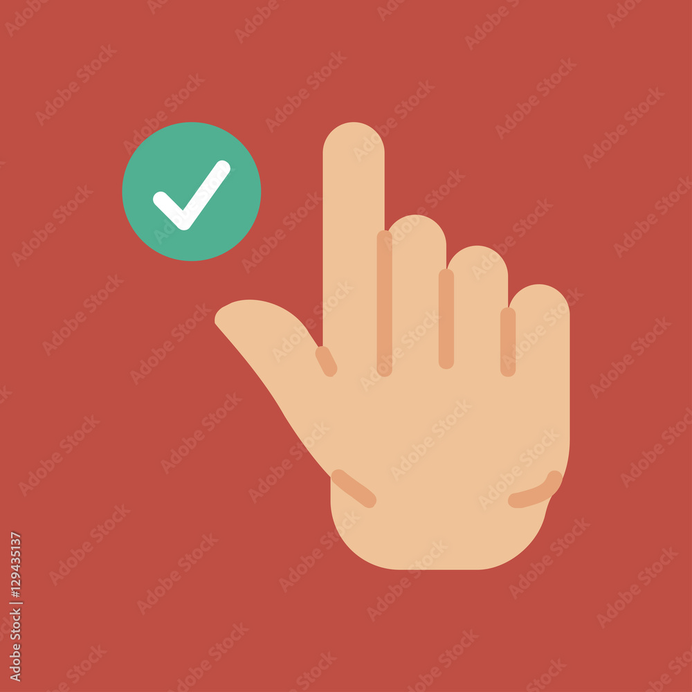 check and hand icon. flat design check and hand icon. flat design