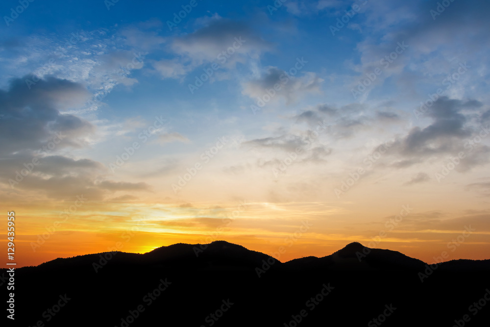 Black mountain on twilight