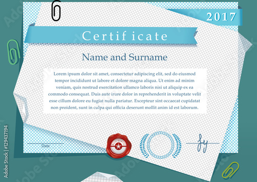 Official certificate with wafer. Squared background