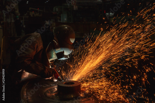 Tableau sur toile Welder arc Gouging carbon electrode rods   with sparks and smoke