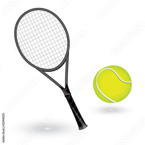 green tennis ball and racket isolated on white background vector design element © istorsvetlana