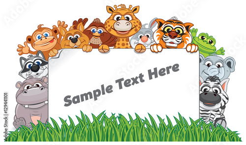 Animal Zoo Banner. Funny Animals with Empty Sign