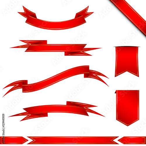 Vector set of shiny red ribbons. Isolated on white background.
