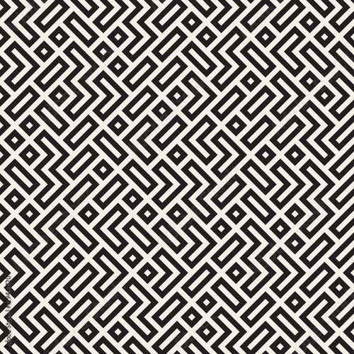 Irregular Maze Lines. Vector Seamless Black and White Pattern.