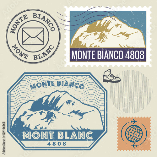 Post stamp set with the Mont Blanc (Monte Bianco)
