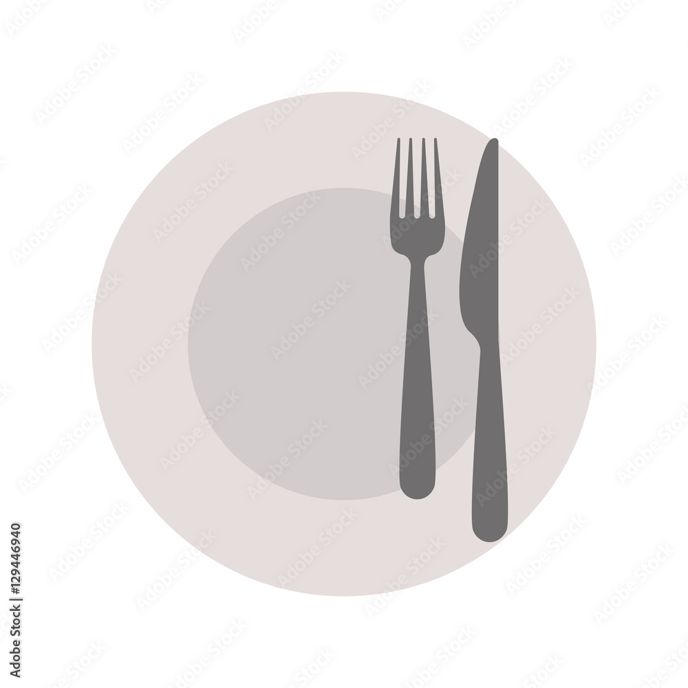 gray plate and pieces of cutlery vector illustration
