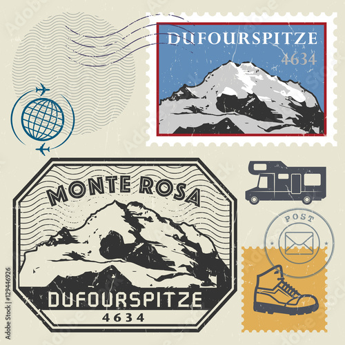 Post stamp set with the Dufourspitze, Alps