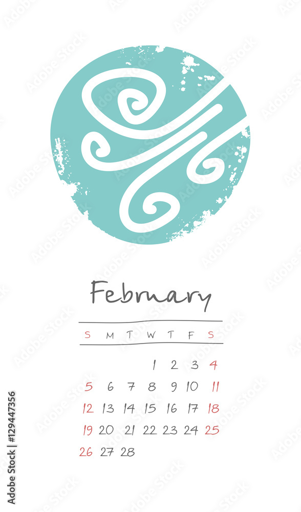 Calendar 2017 months February. Week starts Sunday