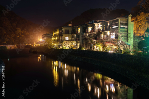 buildings near Uji river at night, Kyoto photo