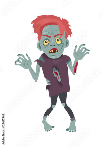 Scary Zombie Man Walking Flat Vector Illustration