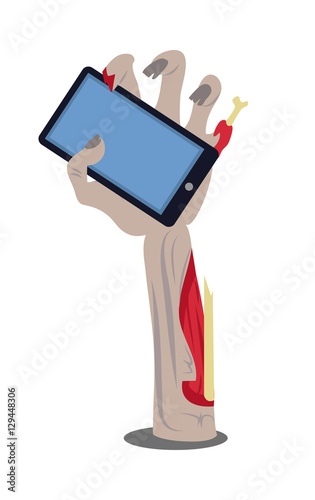 Phone in Broken Zombie Hand Vector Illustration
