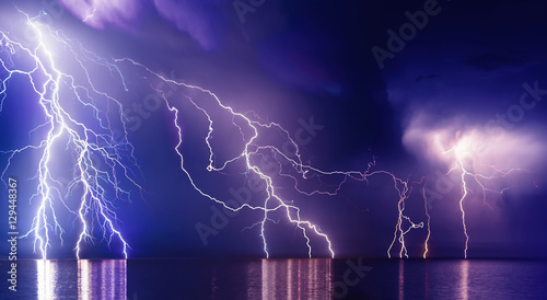 Lightning storm over Black sea near Feodosia