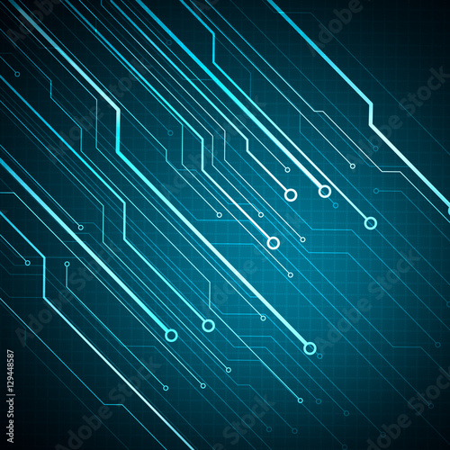 Digital conceptual image circuit microchip on blue background