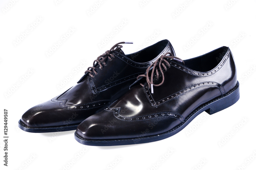 Men's Classic Black Leather Shoes Isolated on White Background