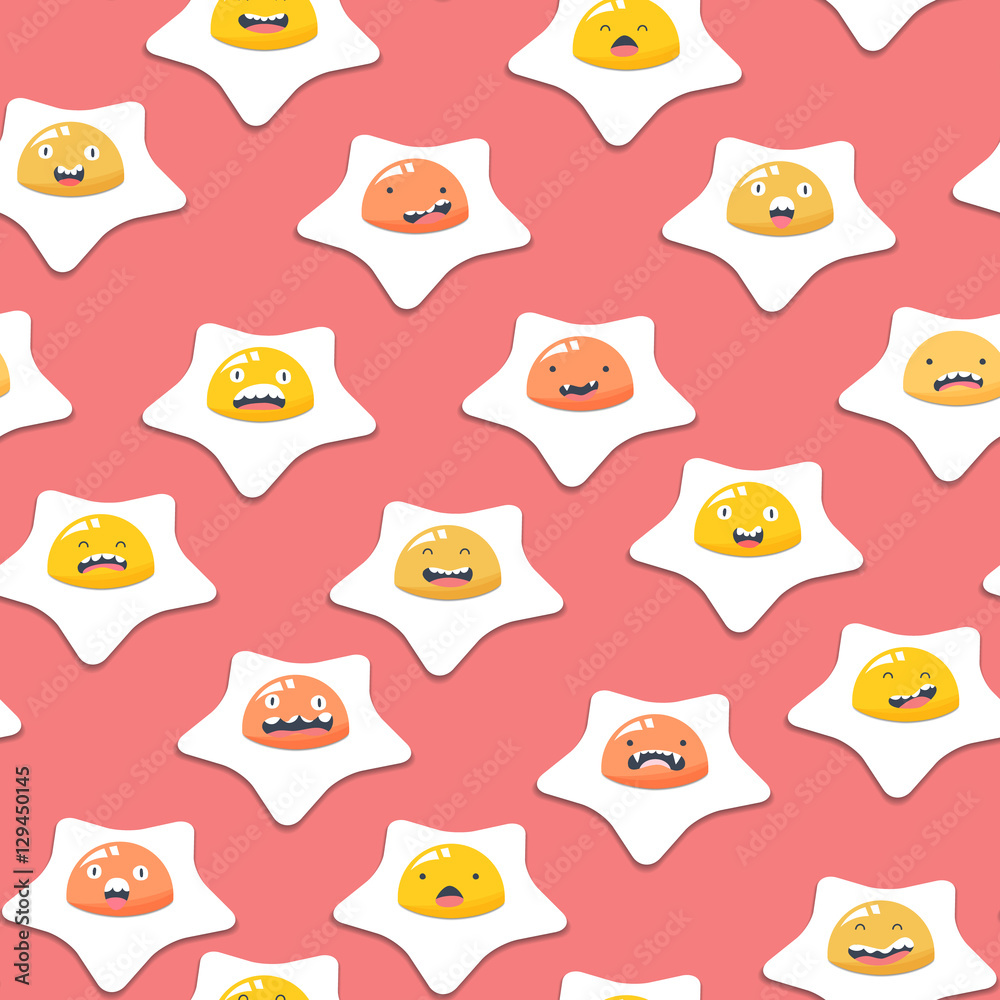 Fried egg with different faces seamless pattern Fried egg with different faces seamless pattern