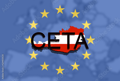  CETA - comprehensive economic and trade agreement on Euro Union background, Austria map photo