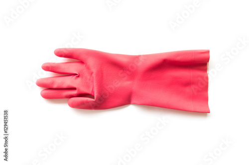 Red rubber gloves for cleaning on white background, workhouse