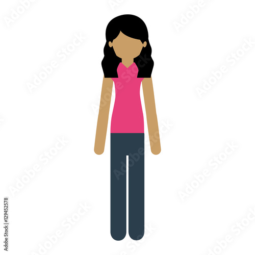 woman with causal wear and wavy hair . Vector illustration