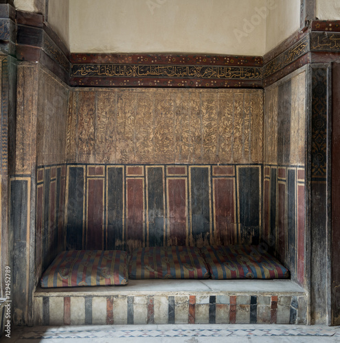 Built-in arabian bench (couch) at El Sehemy house, an old Ottoman era house in Cairo, Egypt, originally built in 1648 photo