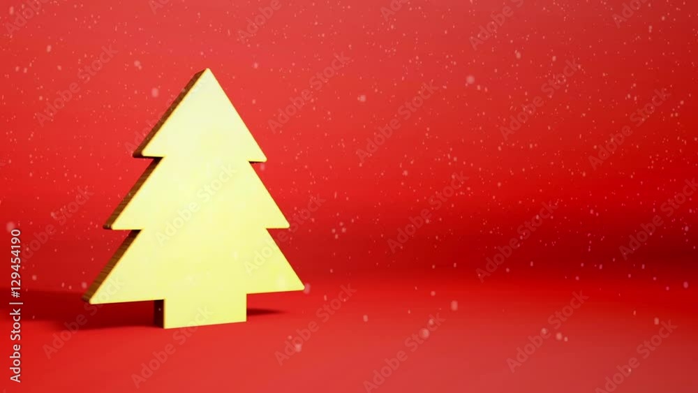 3D Animation - Golden christmas tree symbol on red background. 3D Animation - Golden christmas tree symbol on red background.