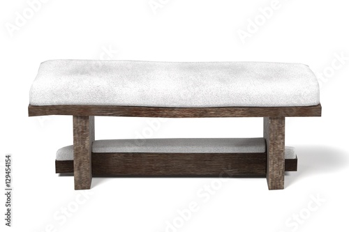 realistic 3d render of bench with snow
