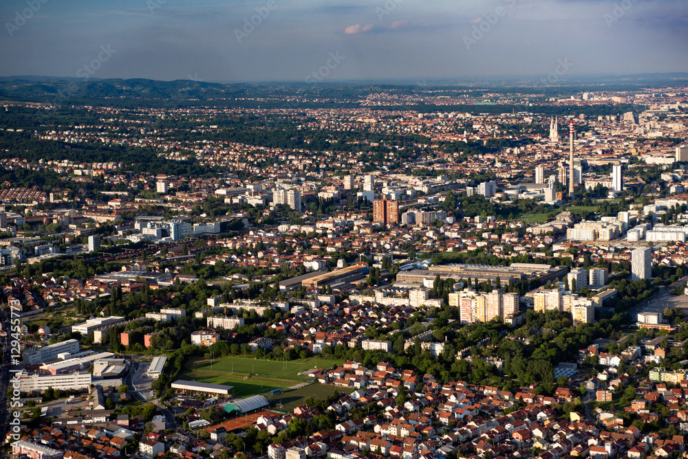 Zagreb city center, the capital of Croatia, as seen from air.