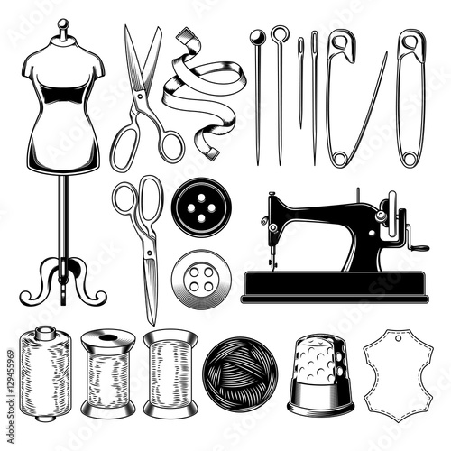 Set tailor icons isolated on white, design element