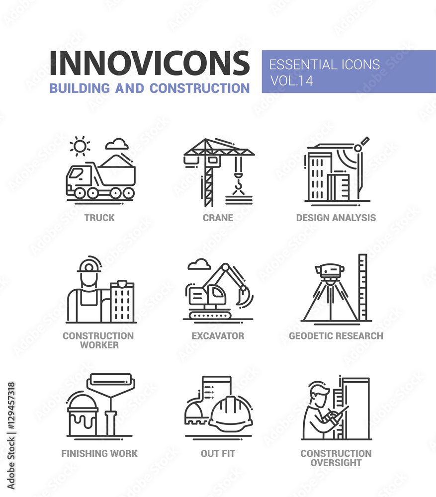 Building and construction line design icons Stock Vector | Adobe Stock