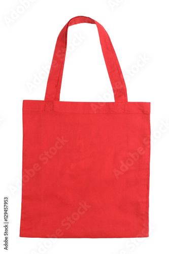 Red fabric tote bag isolated on white background