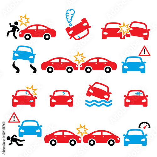 Road accident  car crash  personal injury vector icons set 