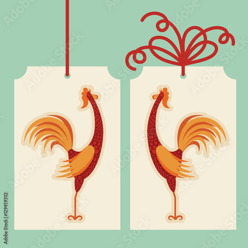 Vector decorative rooster with hand drawn ornamental body