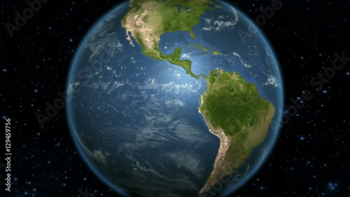 Spinning Earth with South American country maps.