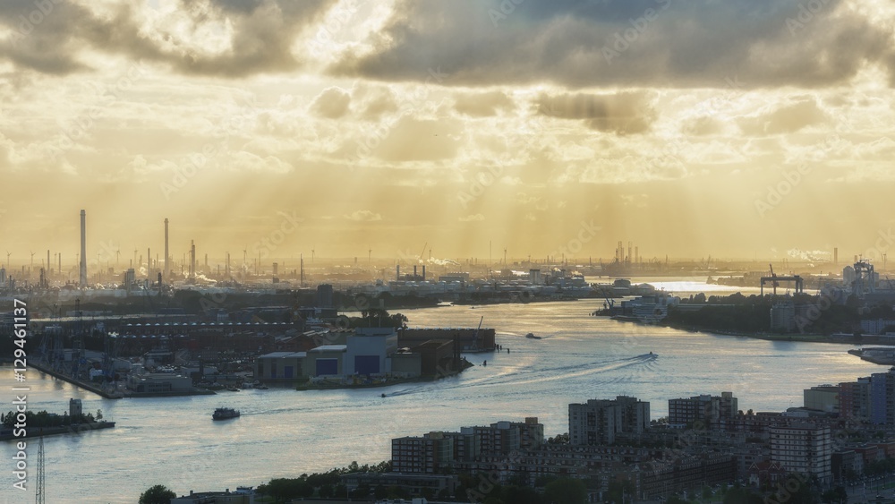 Industrial zone at sunset