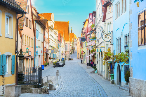 street with half-timbered houses of Rothenburg ob der Tauber, Germany