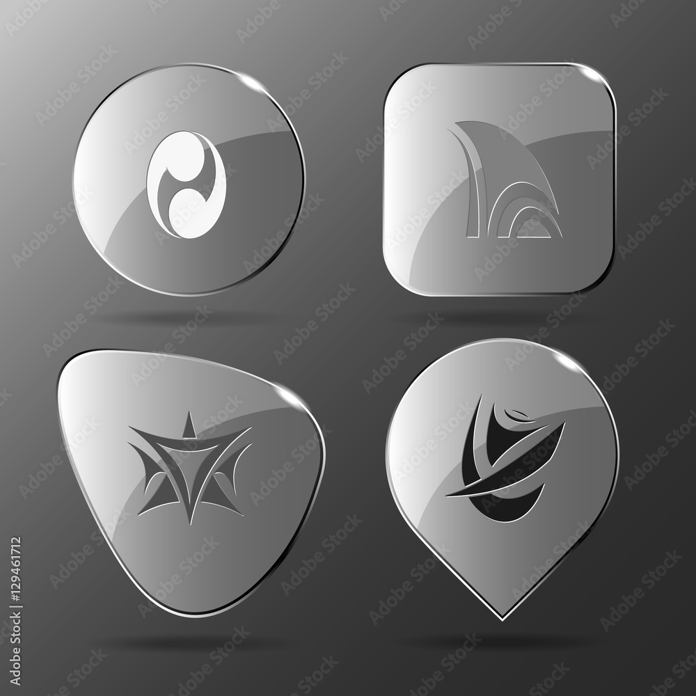 4 images of unique abstract forms.Glass buttons. Vector illustra